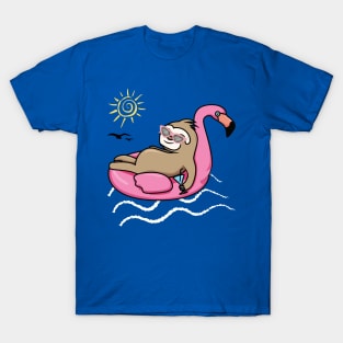 Chilling flamingo sloth beach 1 T-Shirt